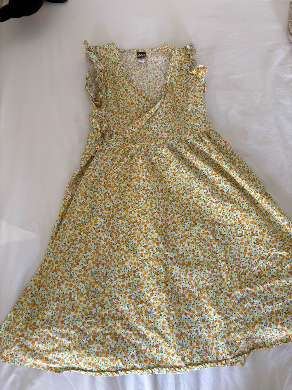 Tea Collection Yellow Floral Wrap Midi Dress
